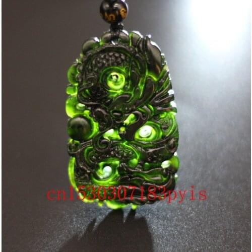 Natural Black Green Jade Dragon Pendant Necklace Chinese Hand-Carved Charm Jewelry Accessories Amulet for Men Women Lucky Gifts