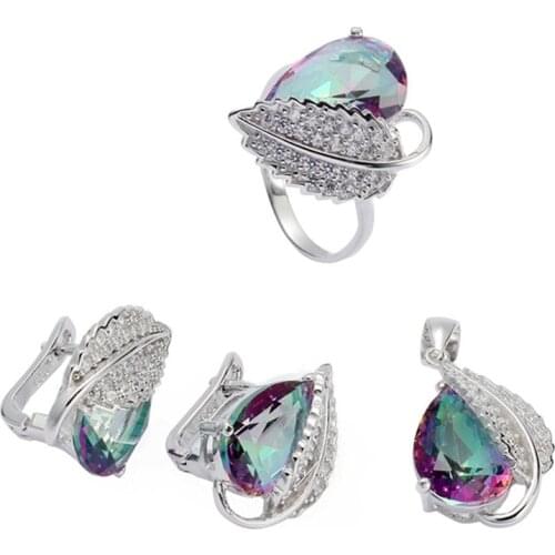 Eulonvan Charm 925 sterling silver women Engagement Wedding jewelry sets (ring/earring/pendant) Rainbow Cubic Zirconia S-3728set
