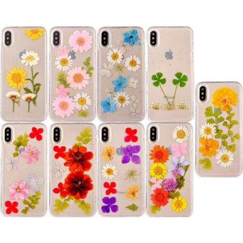 DIY Handmade Natural Real Dried Flowers Phone Case for iPhone 6 6S Plus 7 7 Plus 8 8 Plus X TPU Silicone Back Cover