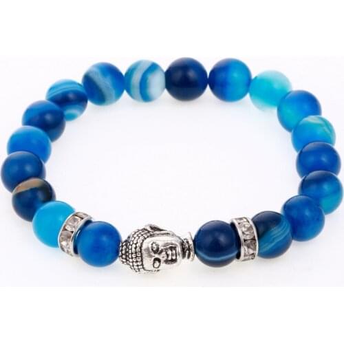 Blue Natural Stone Bracelet Buddha Head beads Bracelets Bangles Charm Natural Stone Bracelet yoga Jewelry Men Women
