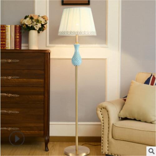 Elegant Blue Modern American Ceramic Floor Lamp For Bed Room Bedside Living Room Foyer Study Reading Night Standing Lamp 190099