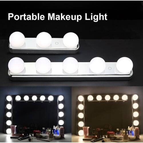 LEDGLE USB Stepless Vanity Light Mirror Lights 5/3 LEDs Adjustable Color Temperature Hollywood LED Make up Lamp Battery Powered