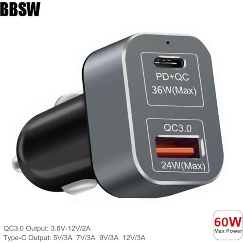 USB-C Charger 60W PD+ Quick Charge 3.0 Fast Car Charger For iPhone 11 Pro Xs MAX 8 Plus Macbook SAMSUNG S10+ S9 Note 8 10 Plus