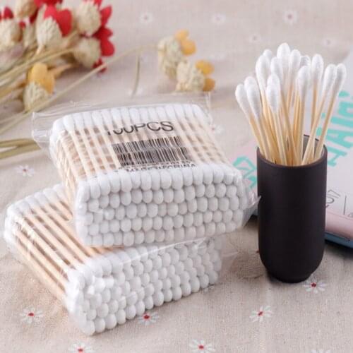 Tattoo Supplies Clean Ear Cotton Swab Disposable Cotton Makeup Stick Round Double Head Hygienic Wooden Cotton Swab Cosmetic Tool