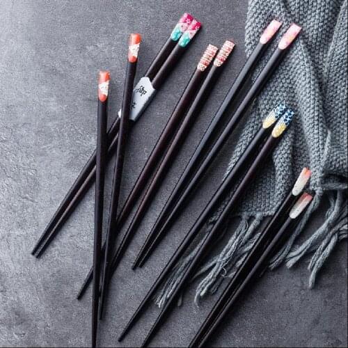 Japanese Wooden Chopsticks Set Painting Crafted Tableware Natural Handmade Sushi Chopstick Value Gift Home Restaurant Supplies