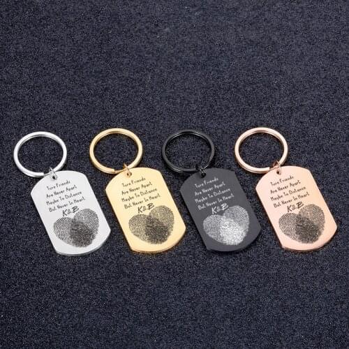1PC Best Friend Gift Keychain Personalized Customized Key Chain Fingerprint Initial Names Egraverd Keychains Birthday Gifts
