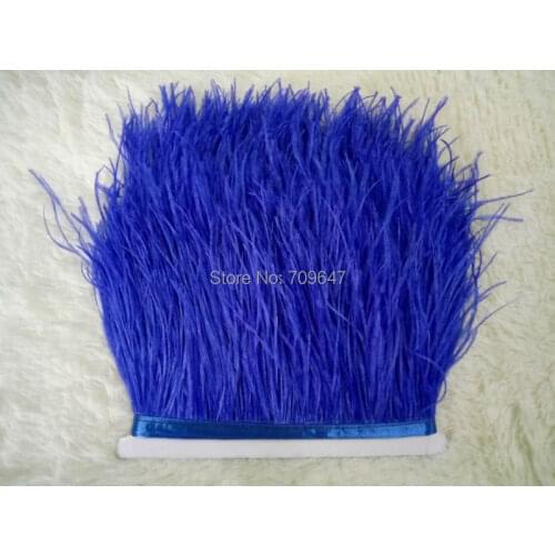 10 yards/lot !Feather Lace,Royal Blue ostrich feather trimming fringe on Satin Header 5-6inch in width for Wedding Dress