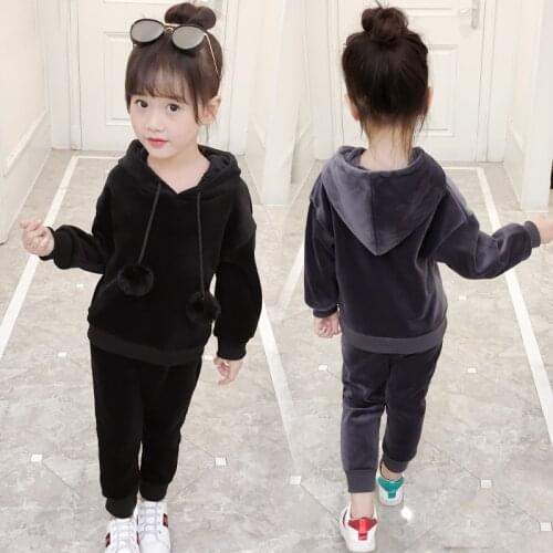 2020 Fall Winter New Girls Gold Velvet Clothes Set Baby Kids Sweater Suit Childrens Thickening Clothing Coat + Pant 2 Pcs X356