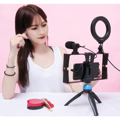 4 In1 Mobile Phone Photography Suit With Vlogging Rig Mini Tripod Mount 4.6 Inch Ring LED Light Microphone For Mobile Live show