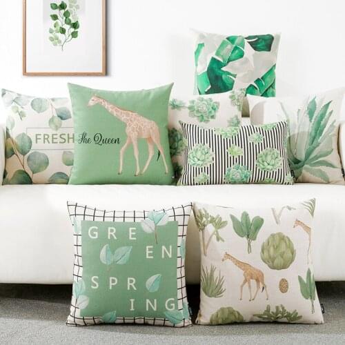 45x45cm/50x30cm cotton linen green plants pillowcases office sofa giraffe cushion cover decor lumbar pillow case