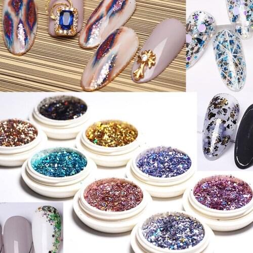 8colors Nail Glitter Sequins Flakes ,1g/box Holographic Shining Nail Art Powder ,Ultra-thin Fragmentation Dazzling Nail Powder