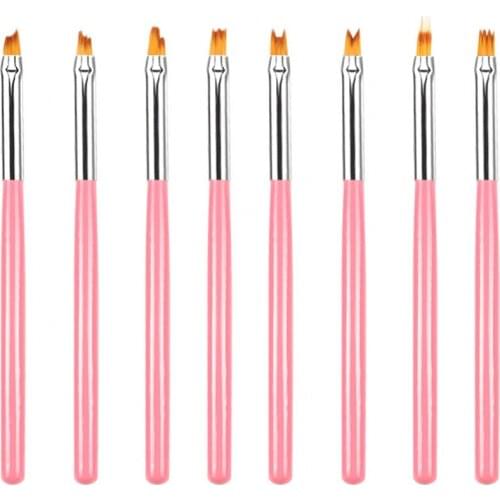 8Pcs Painted Pink Petals Nail Art Pen Nail Drawing Painting Decor Pen Multifunctional Nail Art Pen Gel Soft Brush
