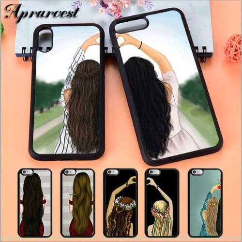 Aprarvest Girls Brunette Blonde Best Friends BFF Matching Phone Case Cover For iPhone 5 5S SE 6 6S 7 8 PLUS X XS XR MAX 11 PRO