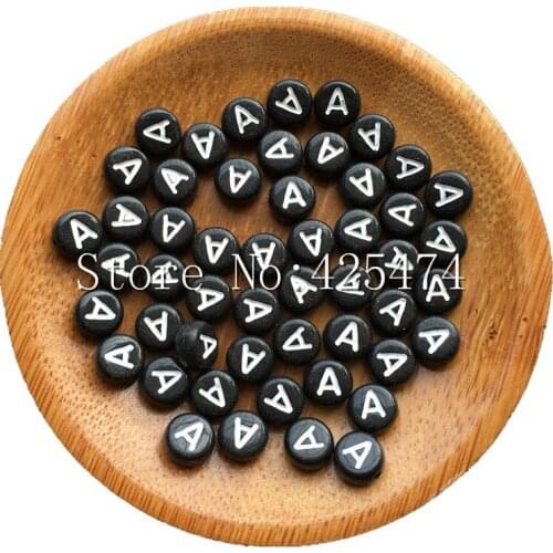 Free Shipping 4*7MM 500PCs Flat Coin Round Shape Black Acrylic Alphabet Beads DIY jewelry Ornaments Plastic Initial Letter Beads