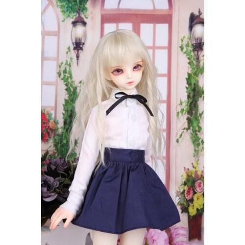 Bjd baby clothes daily simple versatile suit white shirt + blue short skirt two-piece set can be customized size