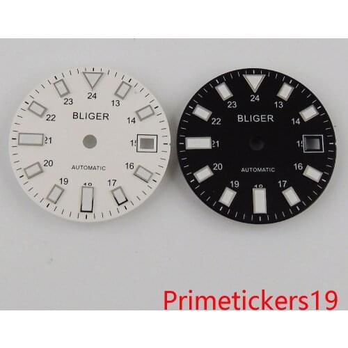 28.5mm BLIGER black/white watch dial fit mingzhu 2183 miyota 8215 automatic movement with date window