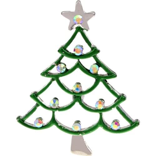 CINDY XIANG New Fashion Creative Christmas Tree Rhinestone Brooches Unisex New Year Green Enamel Brooch Pins Kids Christmas Gift