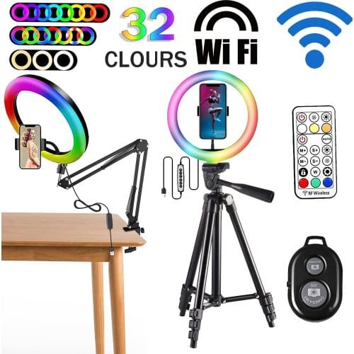 RGB Photography Lighting LED RingLight Selfie Lamp Ring Light With Long Arm Tablet Tripod Stand For For Live Video Streaming