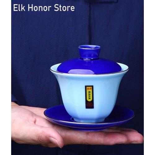 350ml Kiln Fambe Colorful Teakettle Sancai Gaiwan Master Cups Handmade Porcelain Tea Cup And Saucer Set Da Hong Pao Teaware