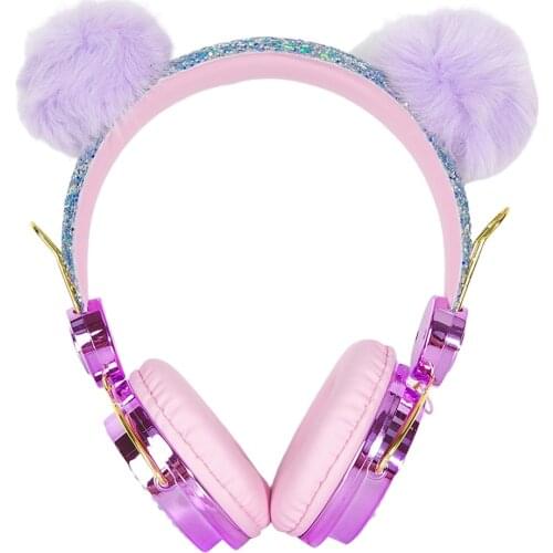 Cute Anime Cartoon Glitter Bear Kids Wired Headphone for Girls Birthday Gift