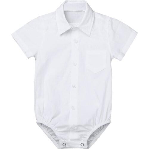 Baby Summer Clothing Infant Baby Boy Gentleman Formal Bodysuit Newborn Short Sleeves Lapel Shirt Romper Jumpsuit 3-24 Months