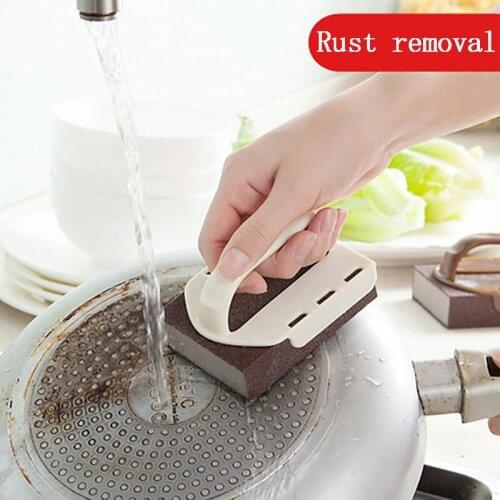 Emery double-sided sponge with handle kitchen cleaning, rust sponge cleaning wipe, kitchen bathroom emery cleaning sponge