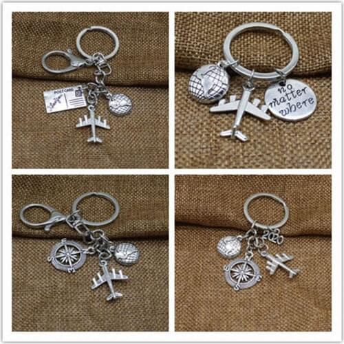 Earth Airplane Passport Pendant Keychain Best Friend Traveler Keychain Gift Travel World Jewelry