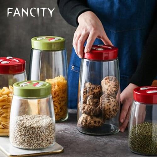 FANCITY Household transparent glass tea sealed cans food kitchen miscellaneous grain storage box with lid storage jar small
