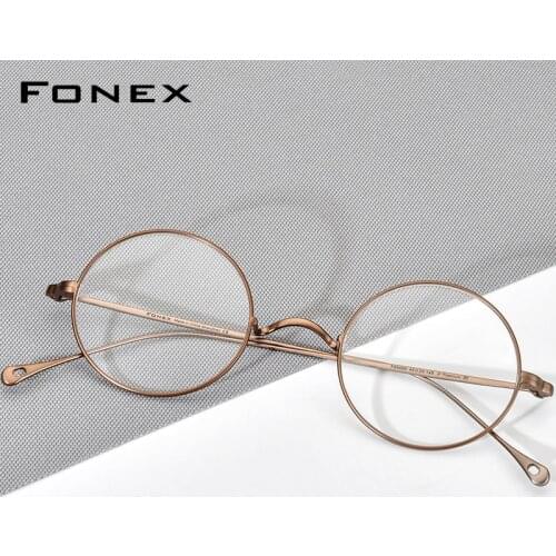 FONEX Titanium Eyeglasses Frame Men Vintage Round Myopia Optical Prescription Glasses Women 2021 New Titan Retro Eyewear F85666