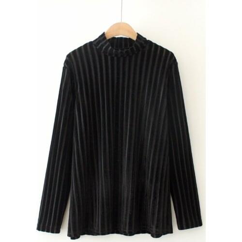 Plus Size Black Navy Blue Vlevet Tshirts Long Sleeved Solid Simple Tops Vintage Large Size Shirts