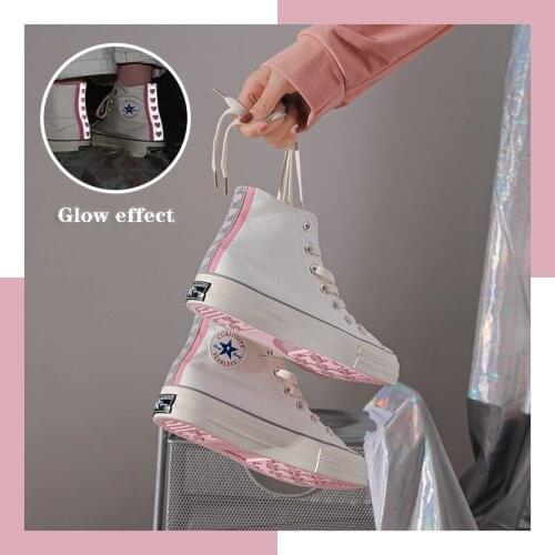 Canvas Shoes Comfortable High-top Sneakers 2021Fall New Girl Flat Shoes Love Glowing Decoration Student Womens Shoes