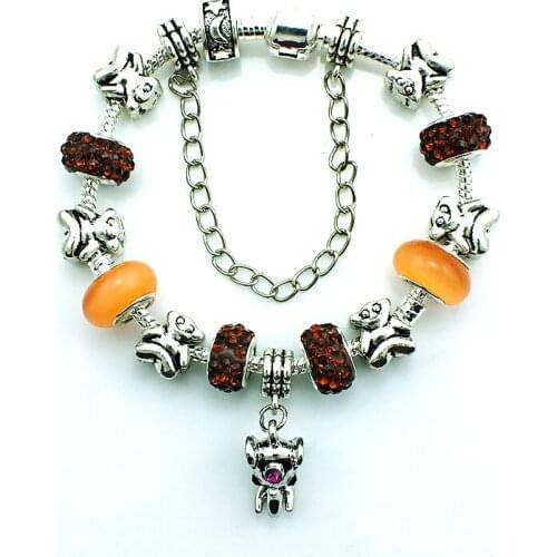 JINGLANG New Fashion Europe Silver Plated Red Rhinestone Murano Beads Infinity Chain Pig Charms Bracelets DIY Jewelry