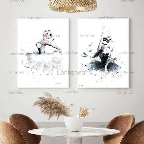 Dance Girl Canvas Painting Home Wall Decor Hd Printed Elegant Dancing Ballerina Modular Pictures Swan Ballet Posters and Prints