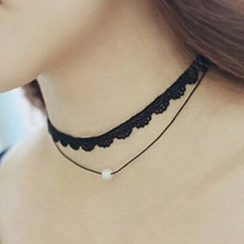 Simulated pearl choker necklace jewelry double lace high quality jewelry Collares