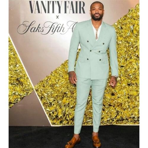 Mint Green Mens Suits Groom Groomsmen Double Breasted Pants Suit Prom Party Blazer Jacket (Jacket+Pants)