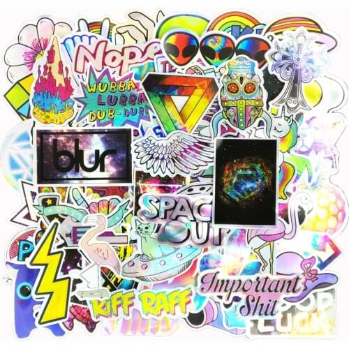 80Pcs/Lot Cool Motorcycle Laser Stickers Bomb Tide Brand ET Alien Decals For Skateboard Luggage Laptop Notebook Guitar Car