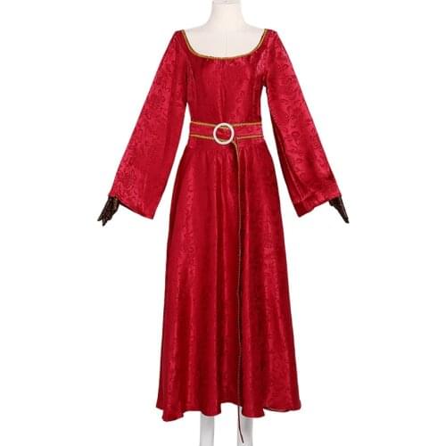 Princess Rapunzel Cosplay Mother Gothel Costume Adult Women Red Dress Fancy Carnival Christmas Ball Gown