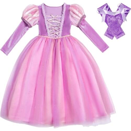 Girls Rapunzel Dress Kids Summer Tangled Fancy Princess Costume Children Disguise Birthday Carnival Halloween Party Clothes Gown