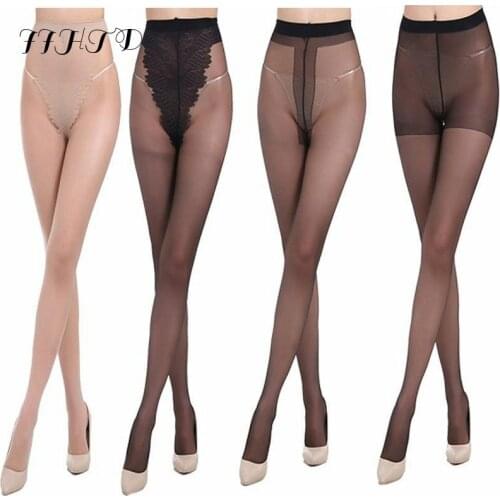 Sexy Tights Stockings For Women Ladies Erotic Lingerie Open Crotch High Waist Pantyhose Cuban Heel Seam Thigh High Stockings