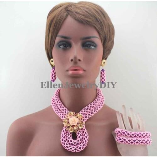 Stylish Mix Nigerian Wedding African Beads Jewelry Set Handmade Indian Dubai Bridal Pendent Necklace Sets Free Shipping W13101