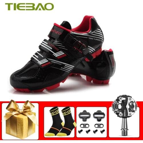 Tiebao MTB Cycling Sneakers Men Women Sapatilha Ciclismo Self-locking Breathbale Non-slip Mountain Bike Shoes Add SPD Pedals