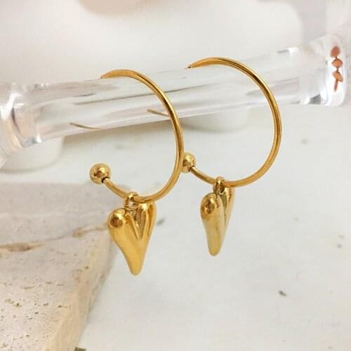 Monlansher Vintage Geometric Heart Drop Earrings Gold Color Titanium Steel Drop Earrings for Women Minimalist Earrings Jewelry