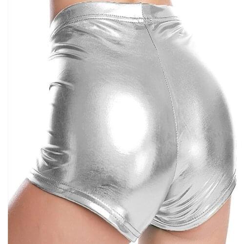 Adult Silver Metallic Shorts Rave Booty Shorts Mid Waist Cheer Shorts Shiny Dance Woman Shorts Sexy