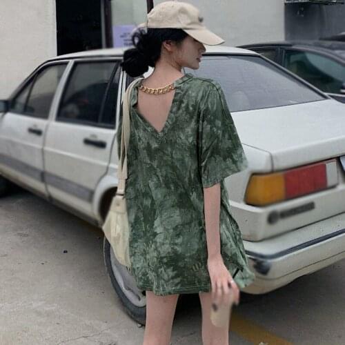 Tie Dye T Shirt Tshirt Summer Tops Casual Short Sleeve Ladies Women Over Size Long Tee O-neck Streetwear Fashion