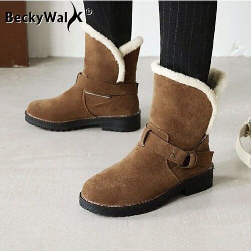 Winter Boots Women 2021 Buckle Belt Women Snow Boots Plush Warm Platform Shoes Woman Square Low Heels botas femininas WSH3735