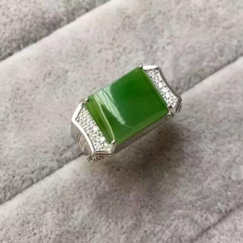 Natural green jasper stone Ring Natural gemstone Ring S925 sterling silver trendy luxurious Square women gift Jewelry