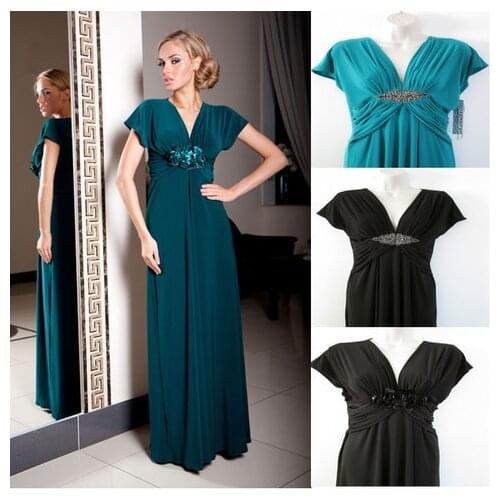 Free shipping hot New Ladies Vintage Sexy Formal Maxi short sleeve cap sleeve custom size Black/blue mother of the bride dresses