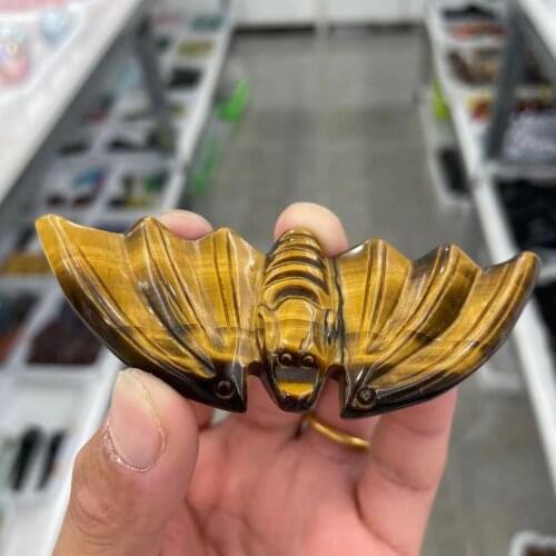 10CM natural tiger eye stone crystal quartz crystal hand carved bat beauty crafts decoration gifts