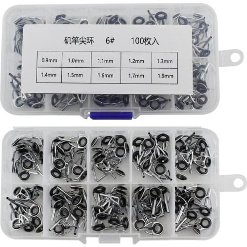 100Pcs/Set Black Fishing Rod Guides Ceramics High Carbon Steel Ring Surf Casting Fishing Rod Guide Rings for Fishing Accessories