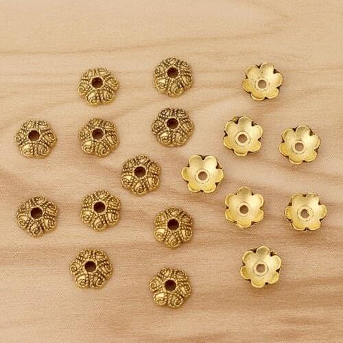 100 Pieces Antique Gold Flower End Caps Spacer Beads Charms for DIY Jewellery Making Supplies 7mm